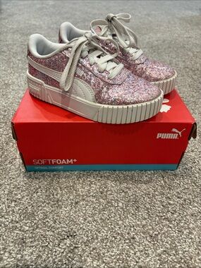 Puma Pink Glitter Platform Sneakers with White Formstrip